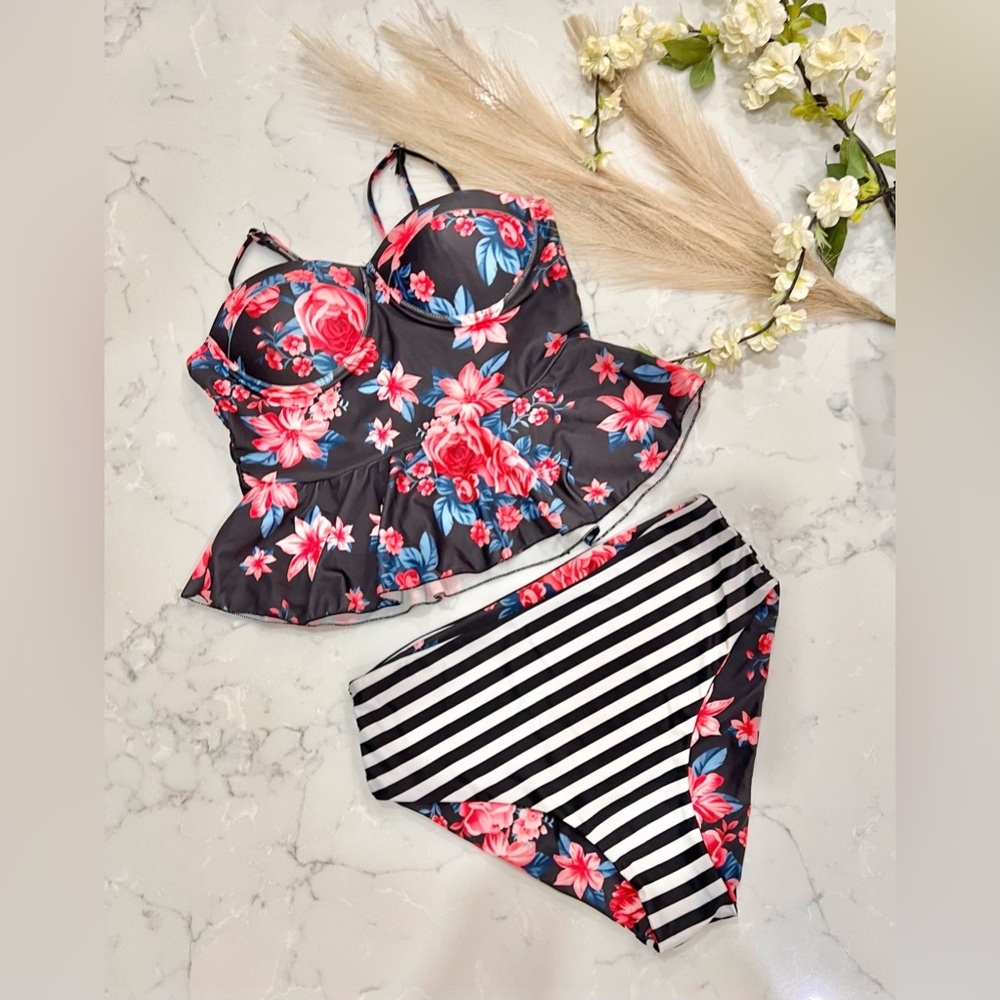 Floral Peplum Bikini Set